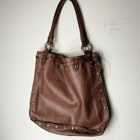 Maurizio Taiuti Brown Leather Shoulder Handbag Purse Hobo Studded Made In Italy - Picture 1 of 5